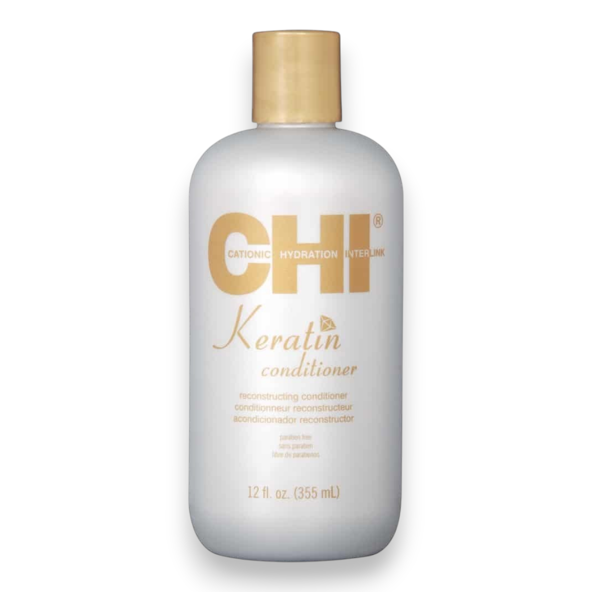 Said Salem CHI Keratin Conditioner 355ml bottle for repairing and strengthening damaged hair with a gold cap.
