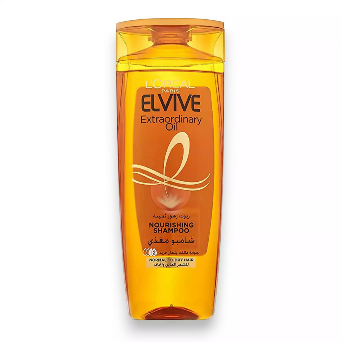 Said Salem L'Oreal Paris Elvive Extraordinary Oil nourishing shampoo bottle for normal to dry hair in amber plastic