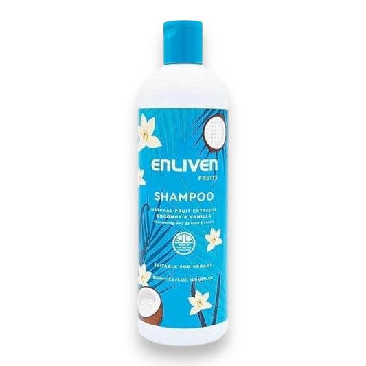Said Salem Enliven Coconut and Vanilla shampoo in a 500ml bottle with blue tropical label and flip-top cap