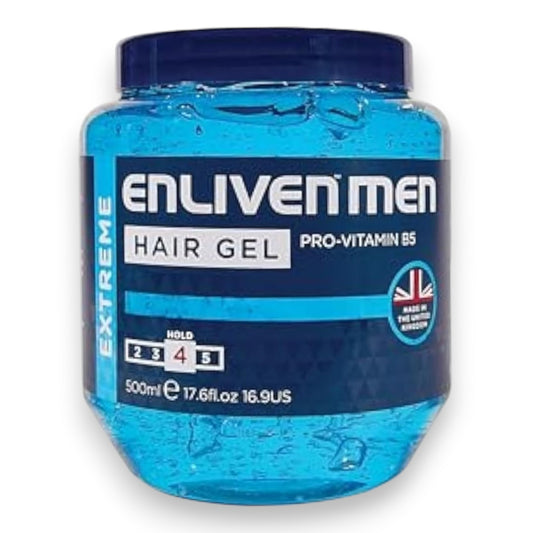 Said Salem Enliven Extreme hair gel in a 500ml blue tub with Pro-Vitamin B5 for strong hold and styling