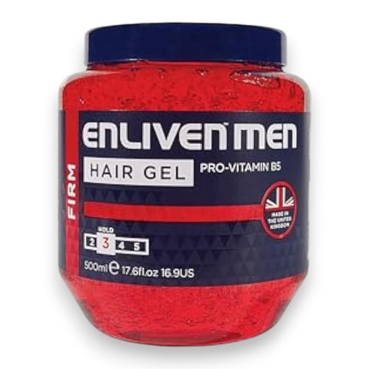 Said Salem Enliven Men firm hold hair gel in a 500ml red transparent jar with pro-vitamin B5 formula