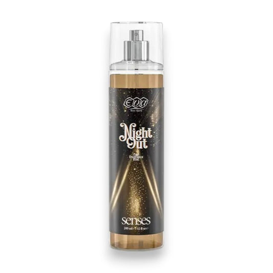 Said Salem Eva Skin Care Senses Night Out body mist in a 240ml spray bottle with a gold and black label