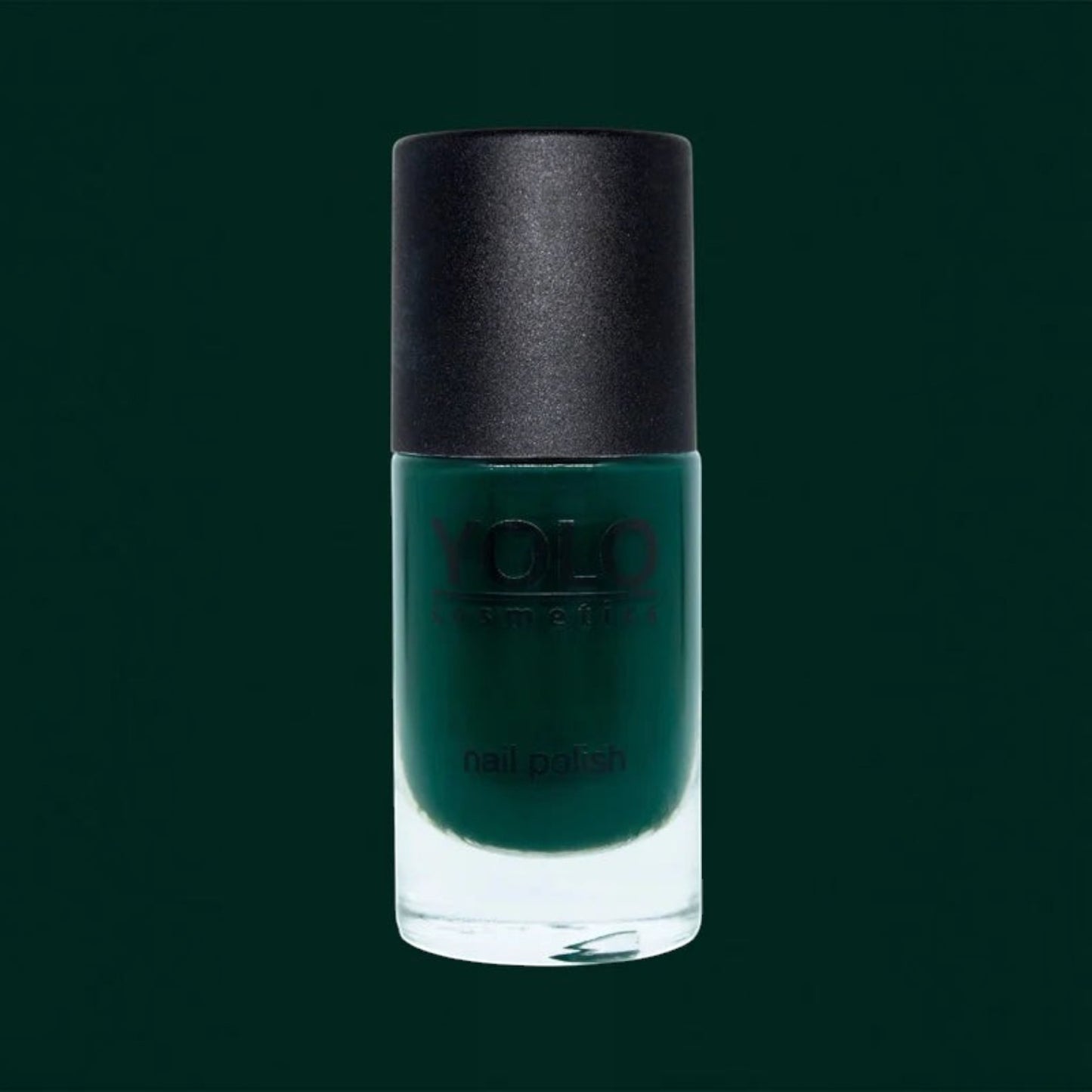 Said Salem YOLO Green nail polish in a deep forest green shade with a high-shine finish in a glass bottle.