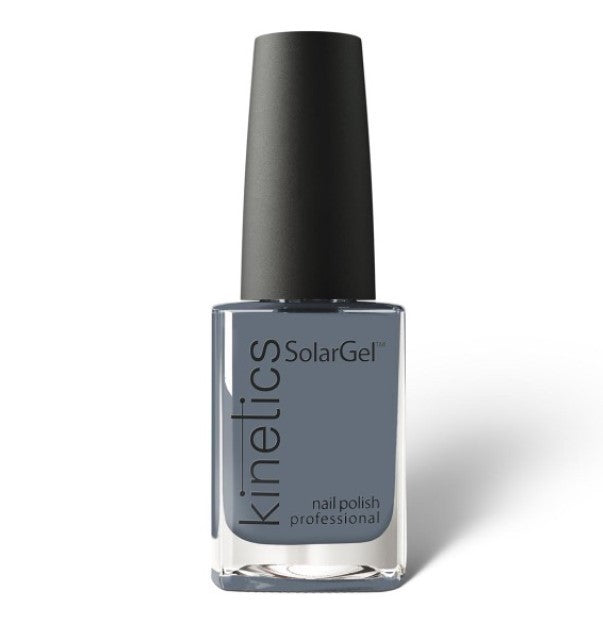 Said Salem KINETICS SolarGel No. 611 grey nail polish in a glass bottle with a black cap for a high-gloss finish.