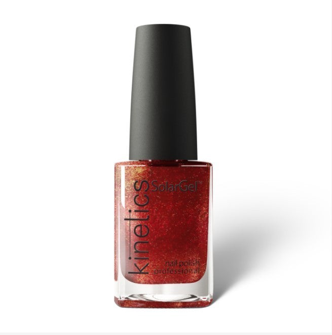 Said Salem KINETICS Solar Gel No. 233 shimmering red nail polish in a glass bottle with a black cap.