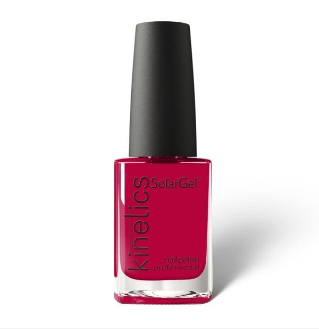 Said Salem KINETICS SOLAR GEL NO.608 deep berry-red nail polish in a glass bottle with a black cap.