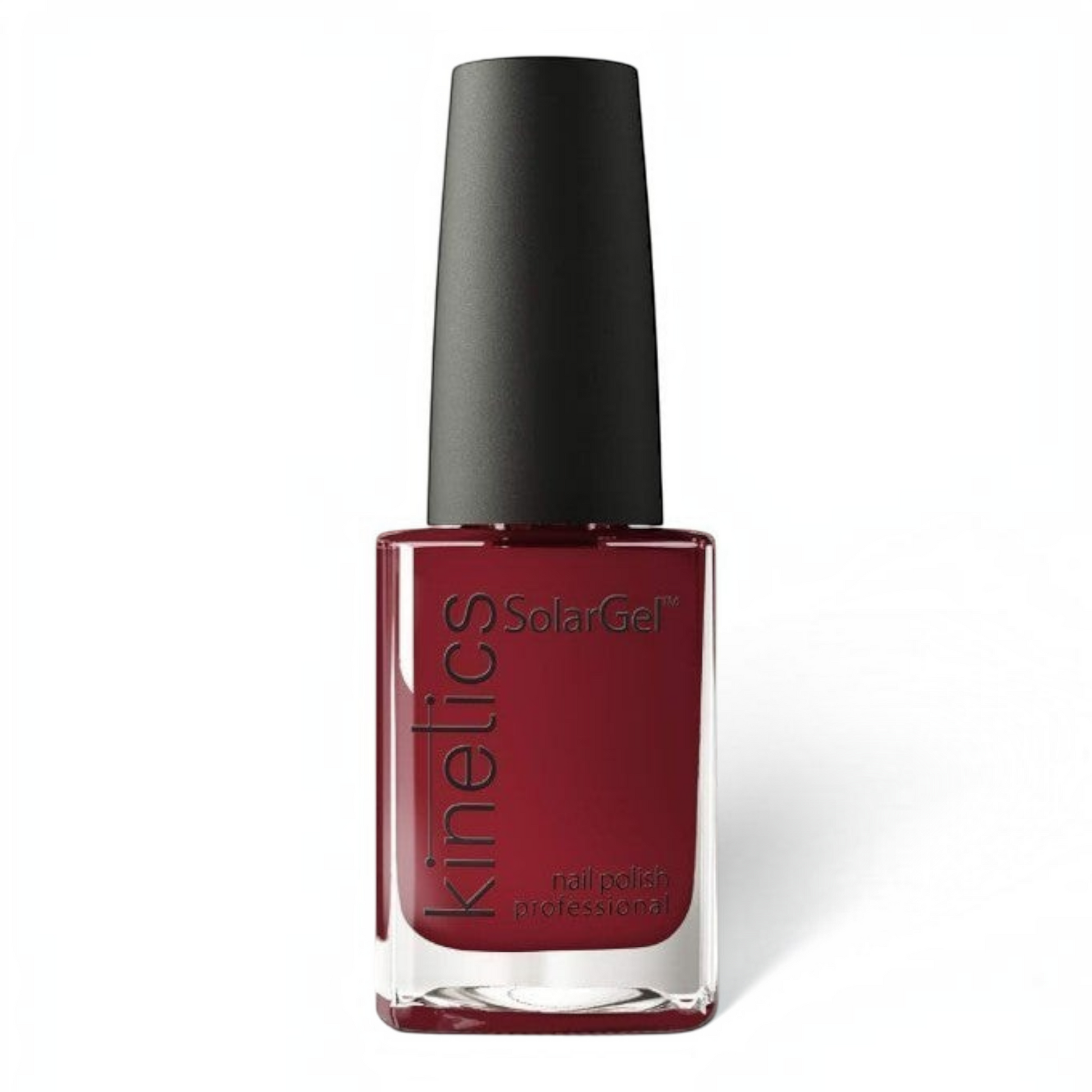 Said Salem KINETICS SOLAR GEL NO.301 deep red nail polish in a glass bottle with a black cap.