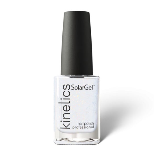 Said Salem KINETICS SolarGel nail polish bottle in a shimmering white shade with professional long-lasting formula
