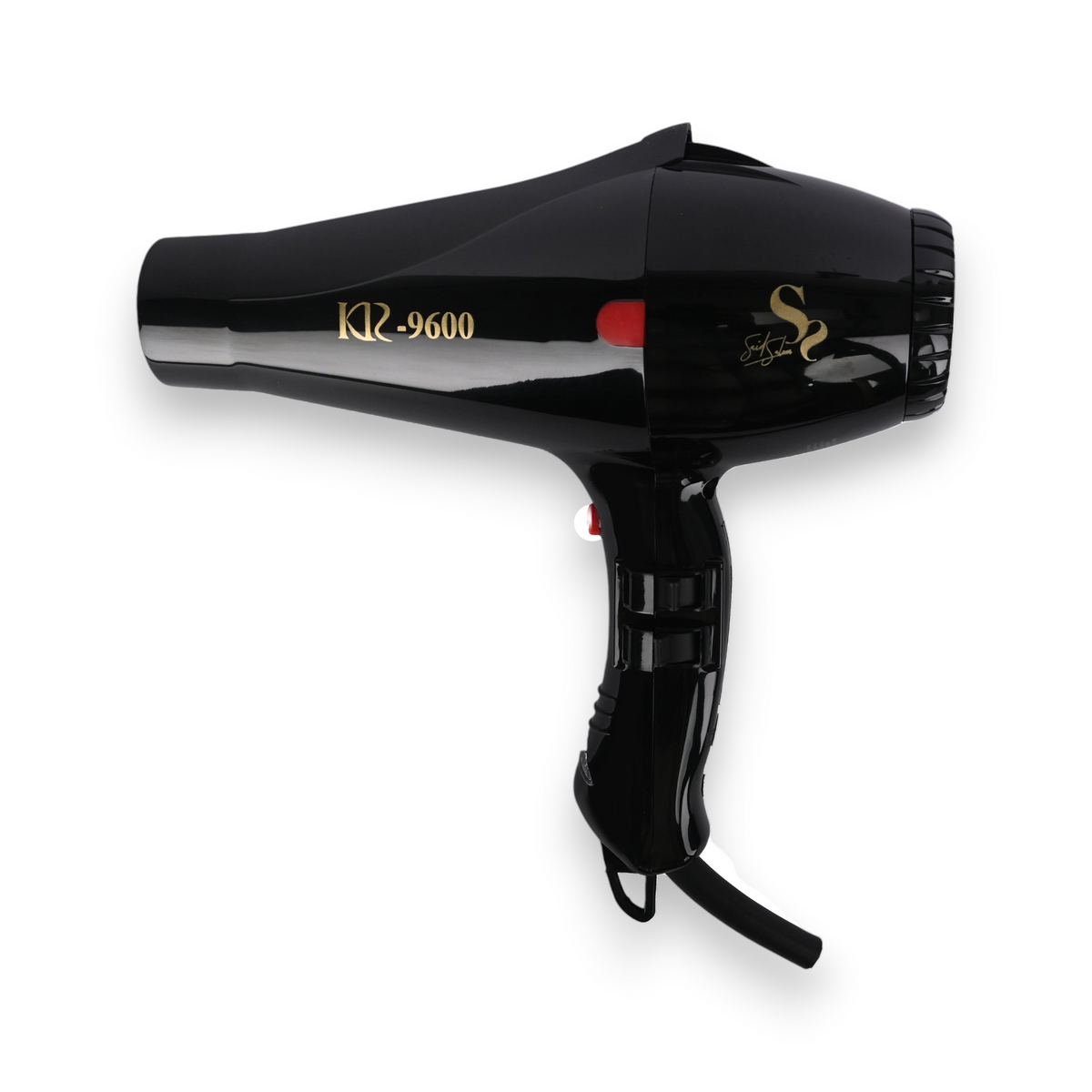 Said Salem KR 9600 professional black hair dryer with ergonomic handle and gold branding on a white background