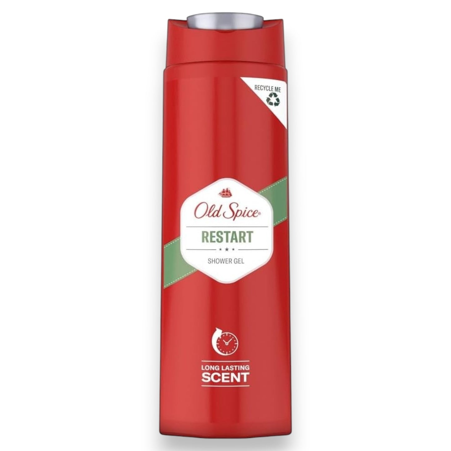 Said Salem Old Spice Restart shower gel in a 400ml red bottle with a long-lasting scent label.