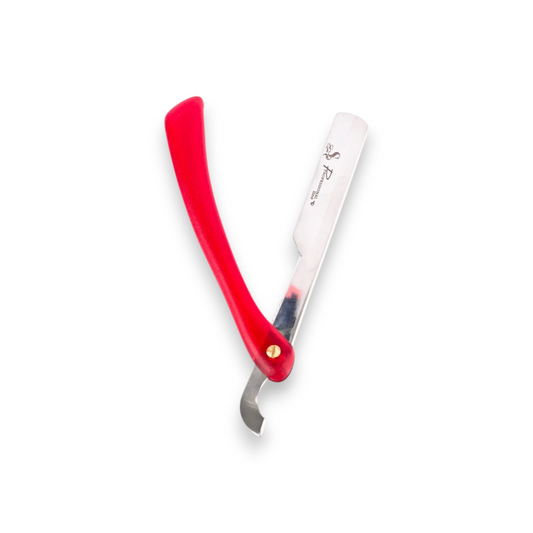 Said Salem Pakistani Blade 4439 straight razor with a vibrant red handle and stainless steel blade for precision shaving