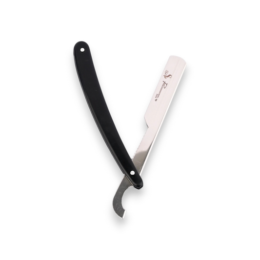 Said Salem Pakistani Blade 4428 professional straight razor with a silver steel blade and black handle