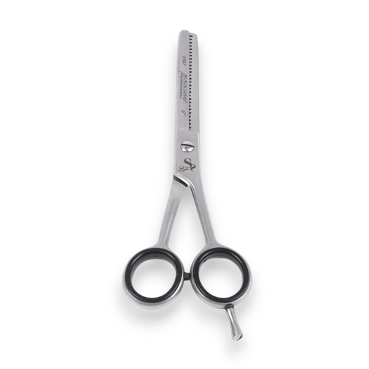 Said Salem 6-inch professional stainless steel hair thinning scissors with ergonomic finger rings and rest.