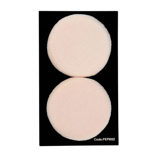 Said Salem Fe Foundation Spong set featuring two round, soft beige makeup sponges on a black display card