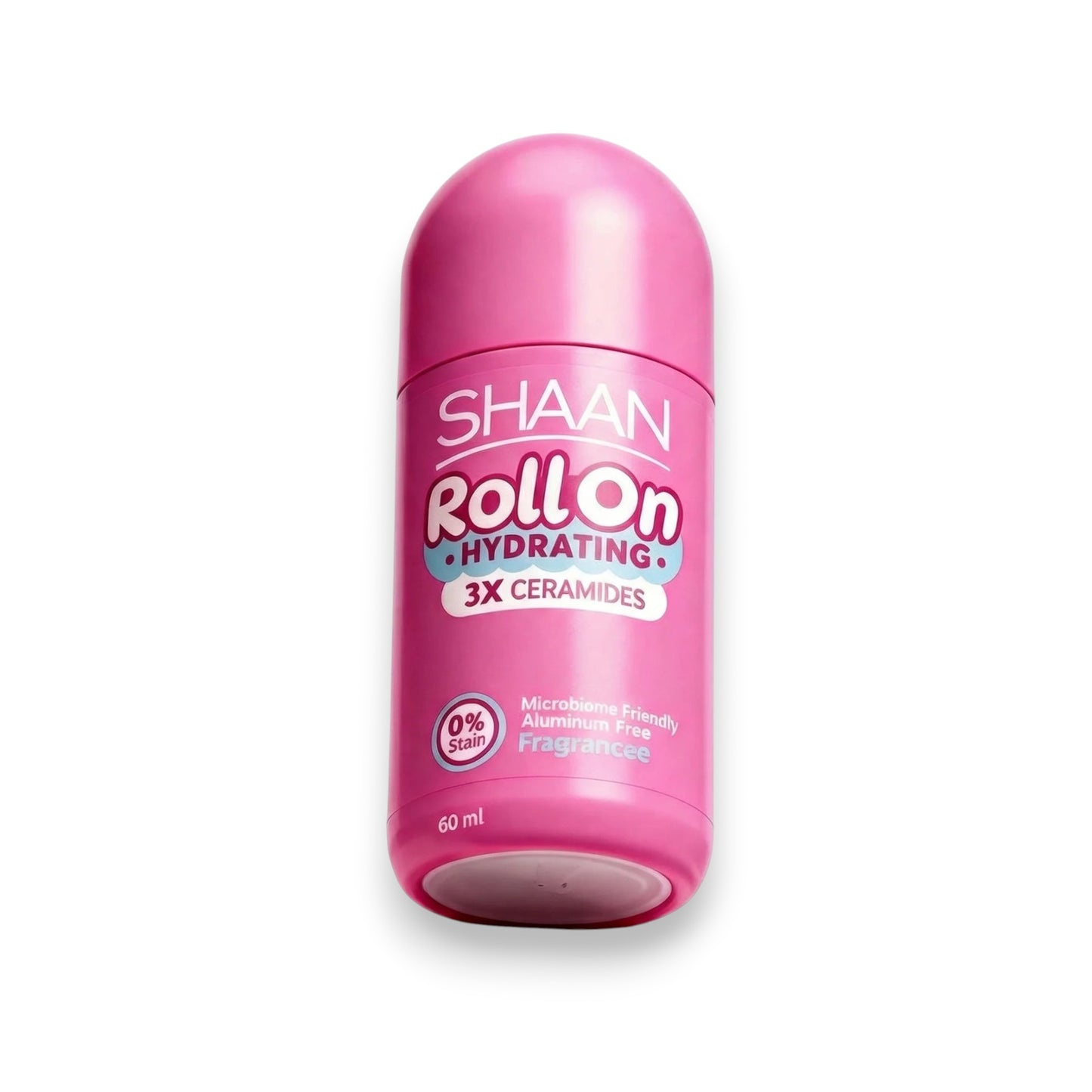 Said Salem Shaan hydrating roll-on deodorant in a pink 60ml bottle, fragrance-free with 3X ceramides.