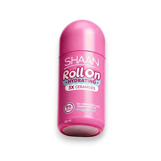 Said Salem Shaan hydrating roll-on deodorant in a pink 60ml bottle, fragrance-free with 3X ceramides.