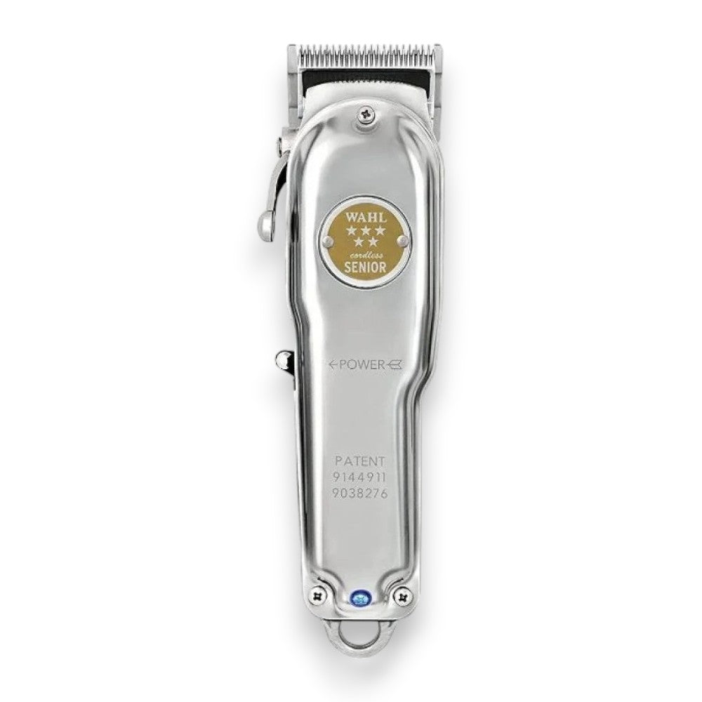 Said Salem Wahl Senior Cordless Shaver in silver metal finish with professional precision blades and taper lever