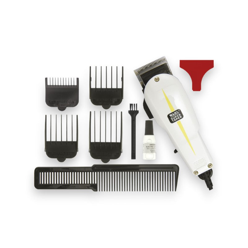Said Salem Wahl SuperTaper corded hair clipper kit with adjustable taper lever, attachment combs, and accessories.