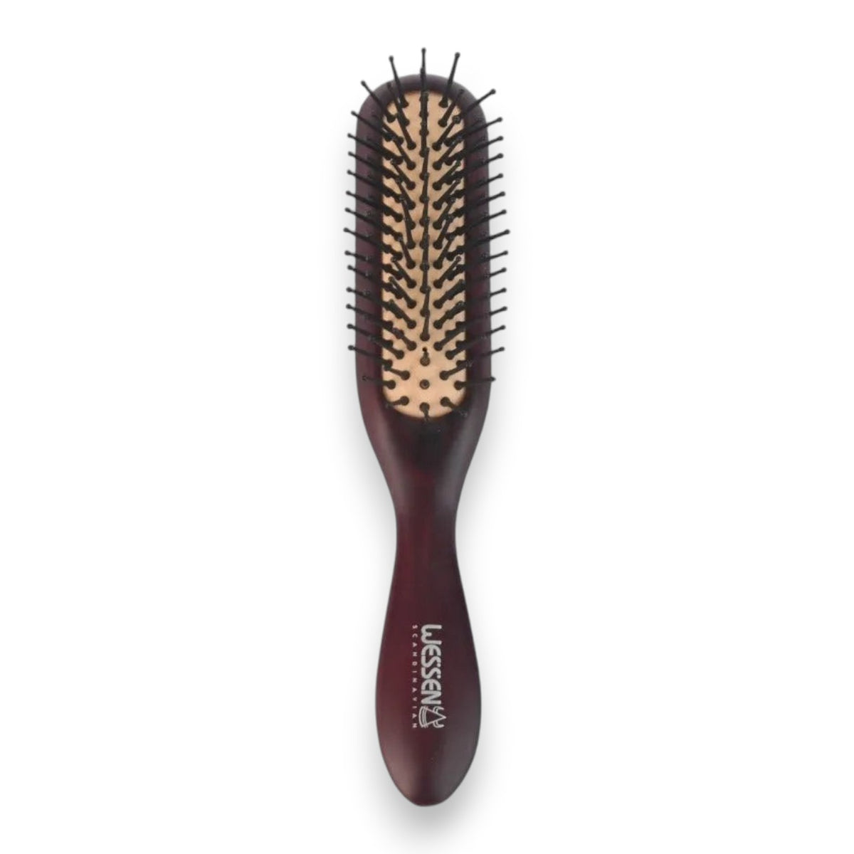 Said Salem Wessen dark brown wooden paddle hairbrush with fine bristles for detangling and smoothing all hair types