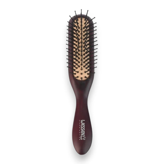 Said Salem Wessen dark brown wooden paddle hairbrush with fine bristles for detangling and smoothing all hair types