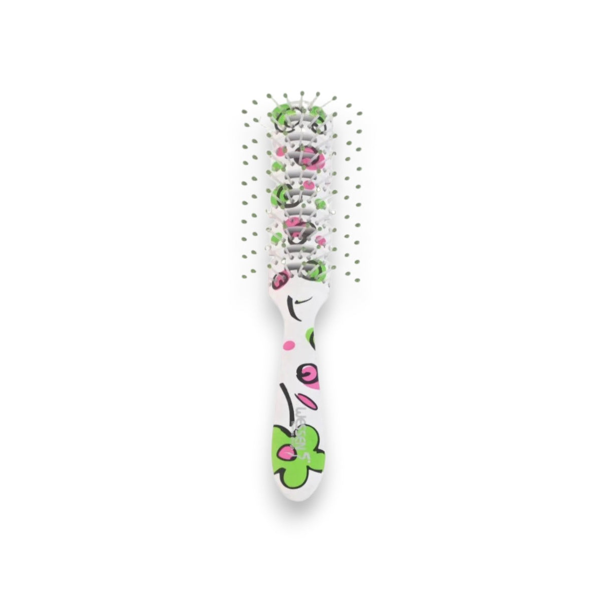 Said Salem Wessen large paddle hairbrush with a vibrant floral pattern, white base, and soft detangling bristles.