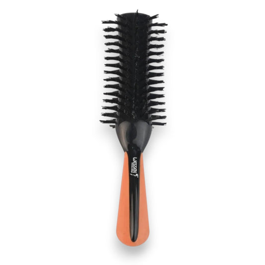 Said Salem Wessen hair dryer brush with a black round bristle head and an ergonomic peach-colored handle.