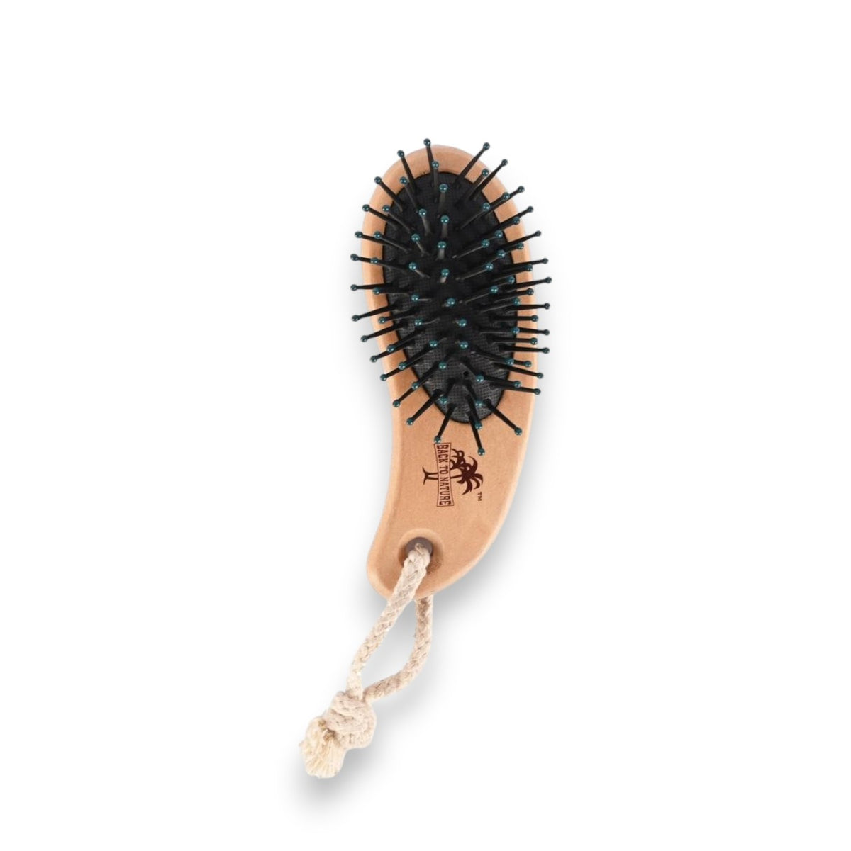 Said Salem Wessen beige mini wooden hair brush with rounded bristles and a convenient hanging rope loop