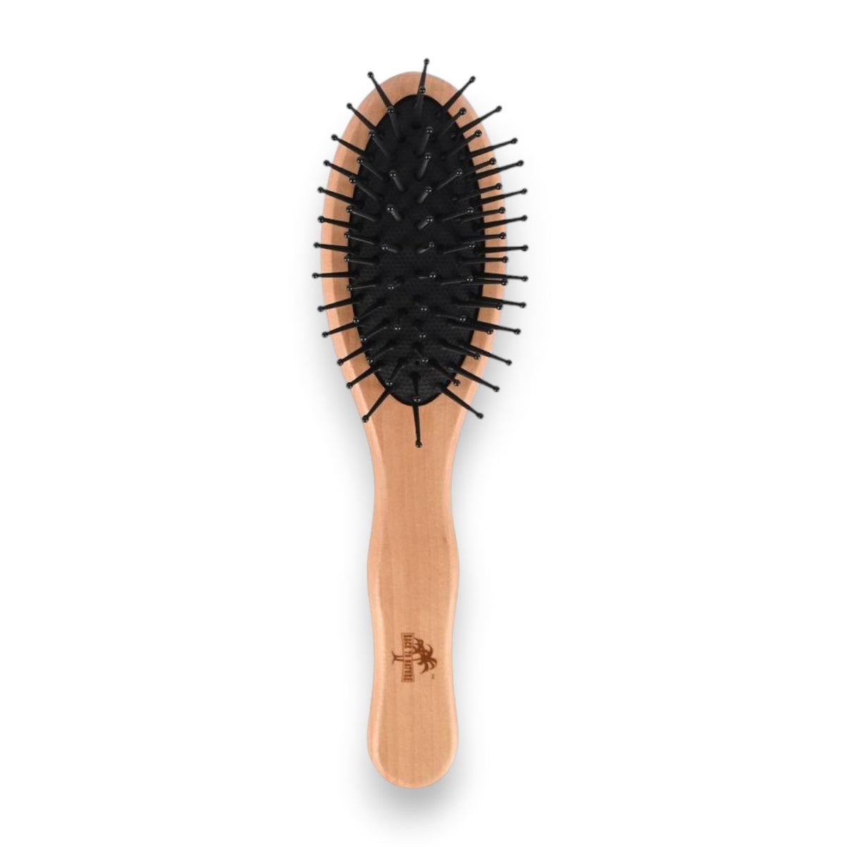 Said Salem Wessen oval wooden hair brush with black nylon bristles for gentle detangling and a smooth handle grip.