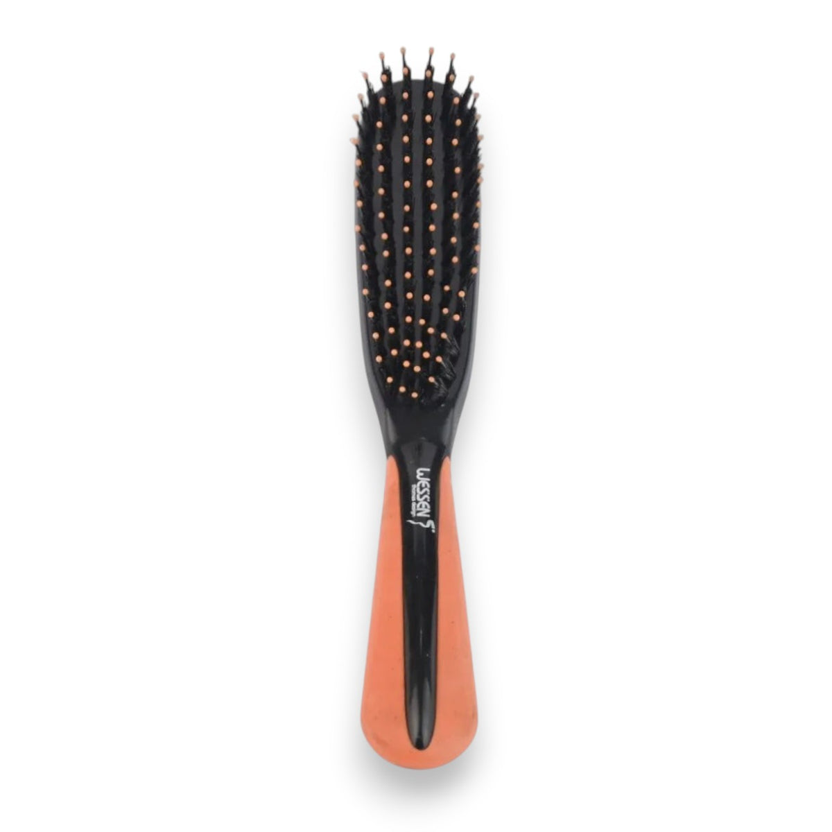 Said Salem Wessen wooden hair brush with a black head and orange handle for daily grooming on all hair types.