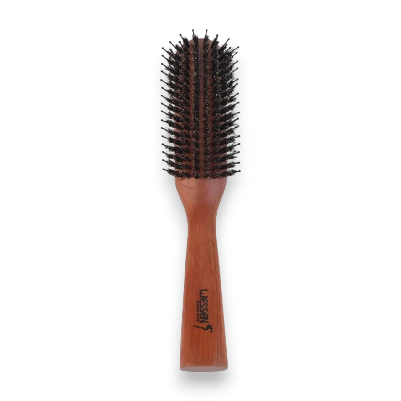 Said Salem Wessen wooden hair brush with fine metal pins and an ergonomic handle for detangling all hair types.