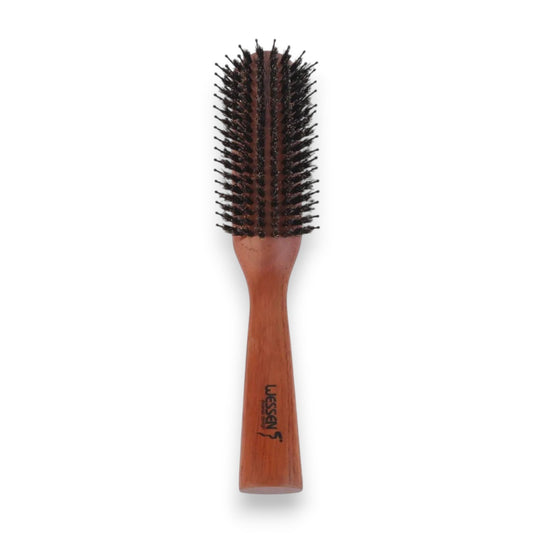Said Salem Wessen wooden hair brush with fine metal pins and an ergonomic handle for detangling all hair types.