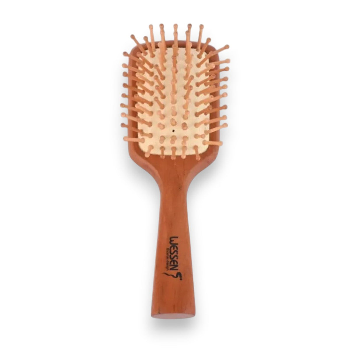 Said Salem Wessen wooden hair brush with a rectangular head and ball-tipped bristles for gentle detangling.