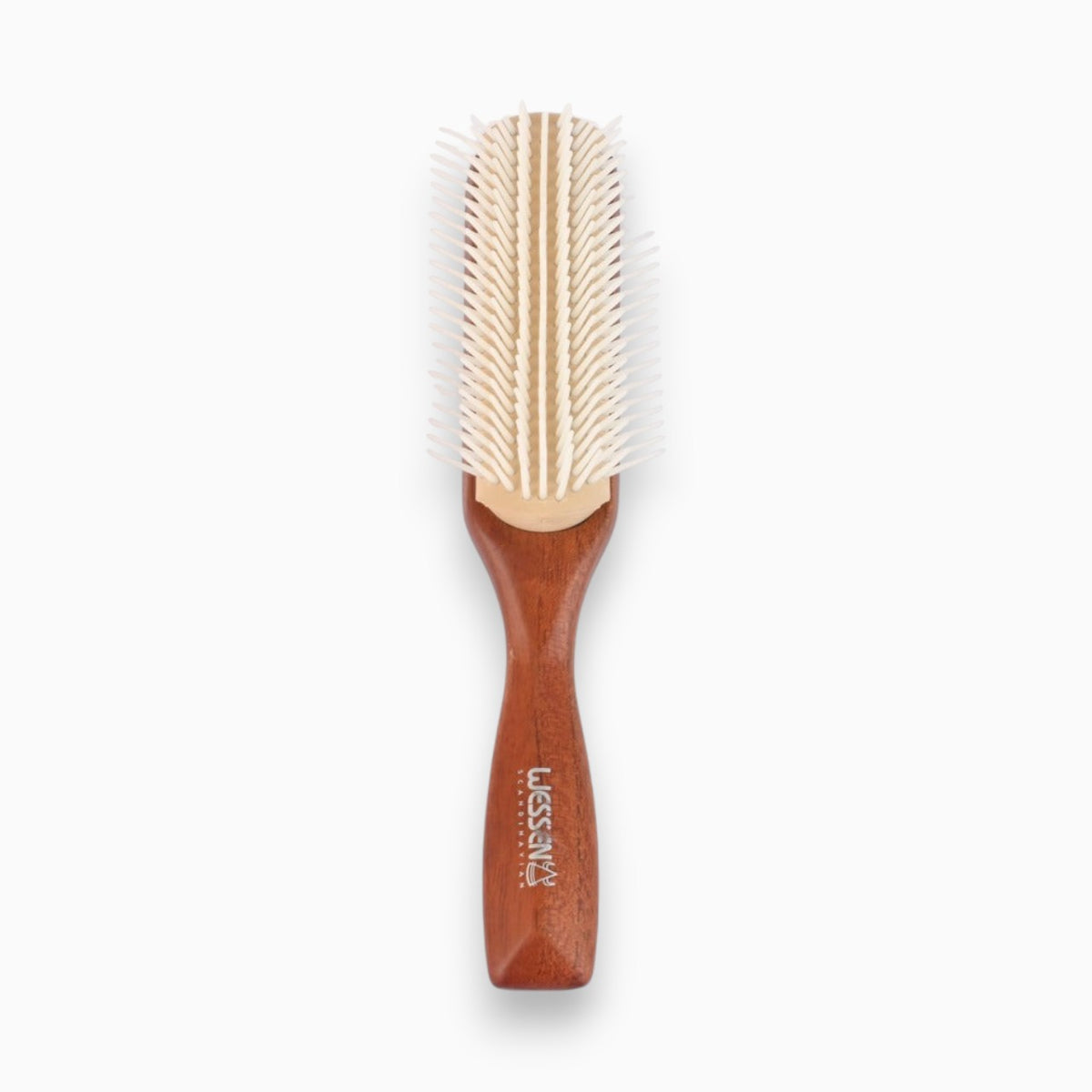 Said Salem Wessen wooden hair brush with a detangling comb-like design and ergonomic handle for smooth styling