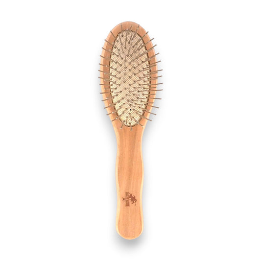 Said Salem Wessen wooden bristle hairbrush with an ergonomic handle for gentle detangling and styling.