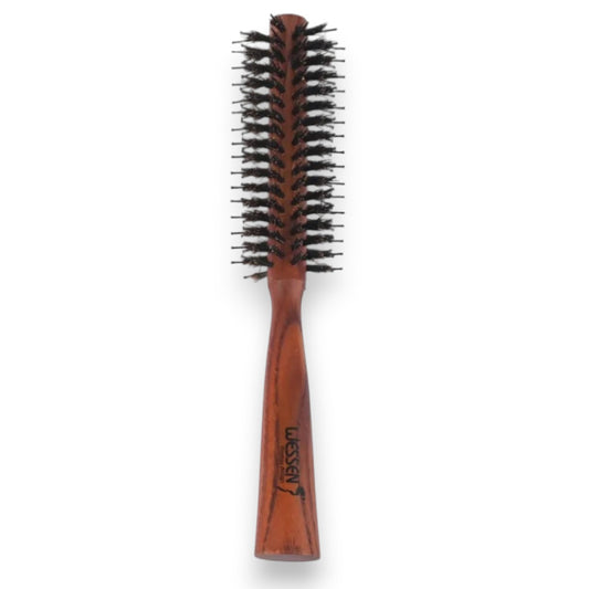 Said Salem Wessen medium wooden round hairdryer brush with durable bristles for styling and detangling all hair types