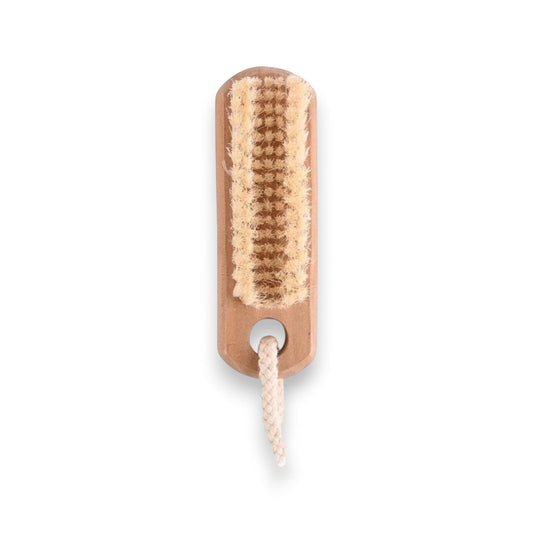 Said Salem wooden foot scrub brush with natural bristles and a hanging rope for gentle exfoliation.