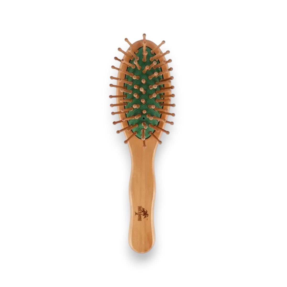 Said Salem Wessen wooden hairbrush with gentle detangling pins and a green cushion base for everyday hair care.