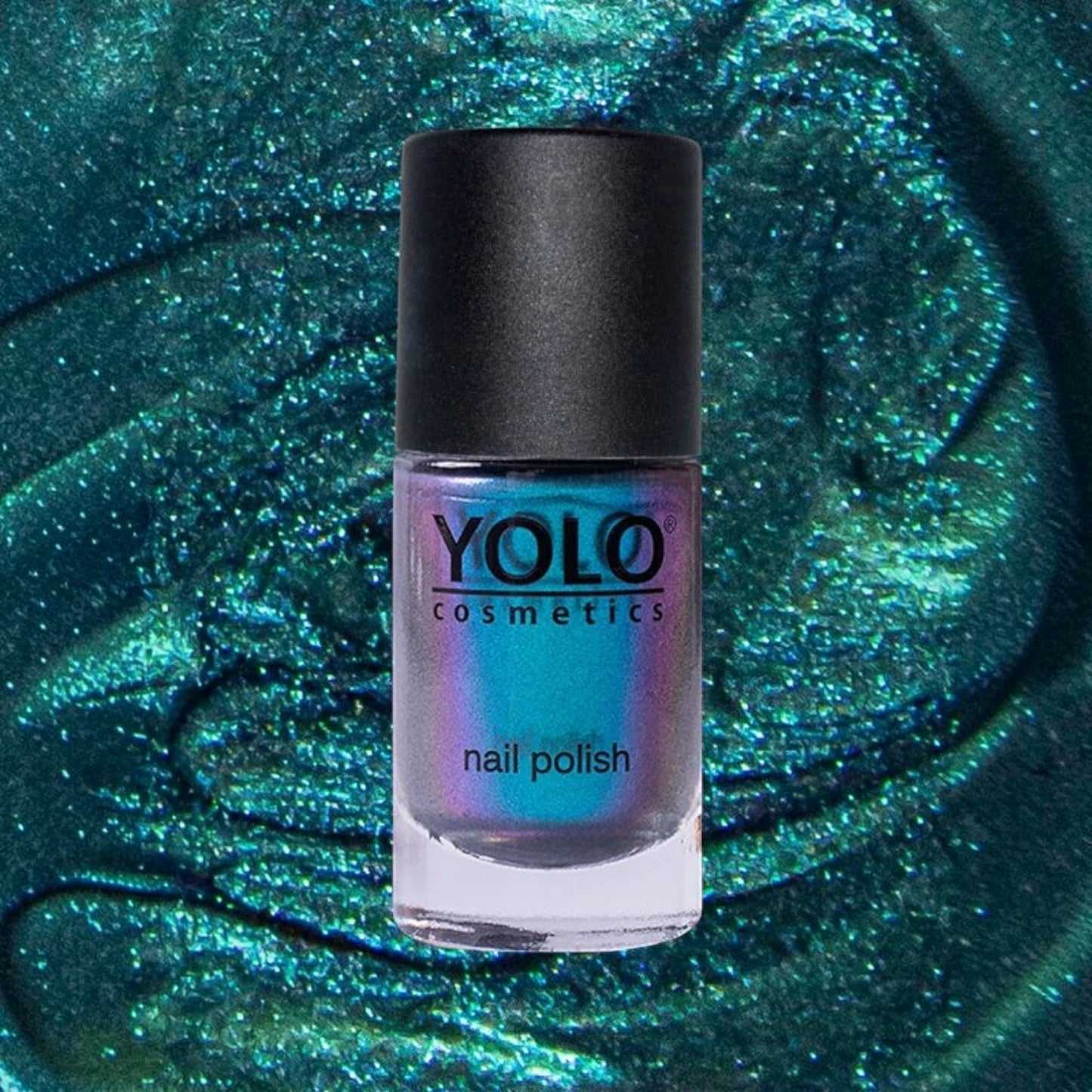 Said Salem YOLO Blue nail polish bottle featuring a vibrant teal and purple duochrome shimmer finish.