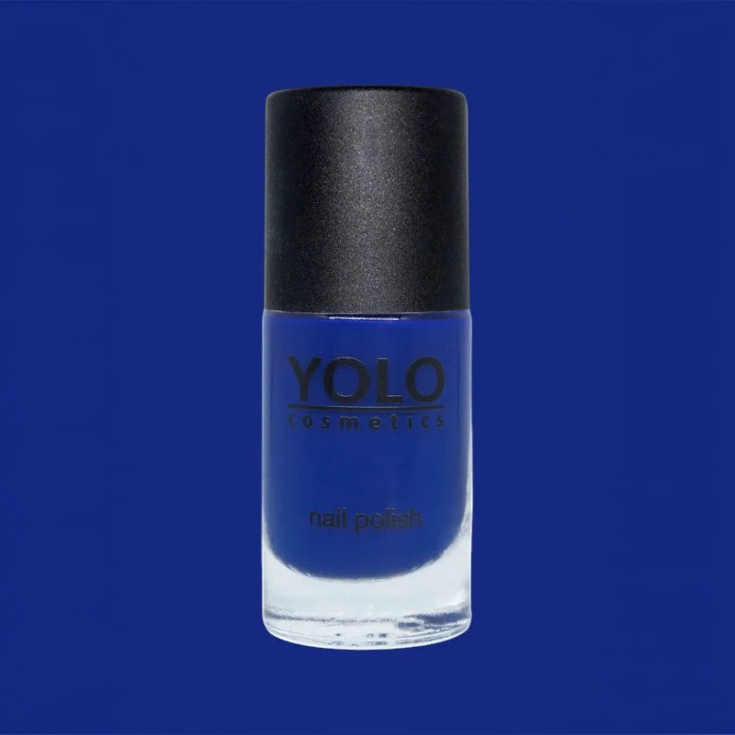 Said Salem YOLO Blue high-pigment electric blue nail polish bottle with a professional matte black cap