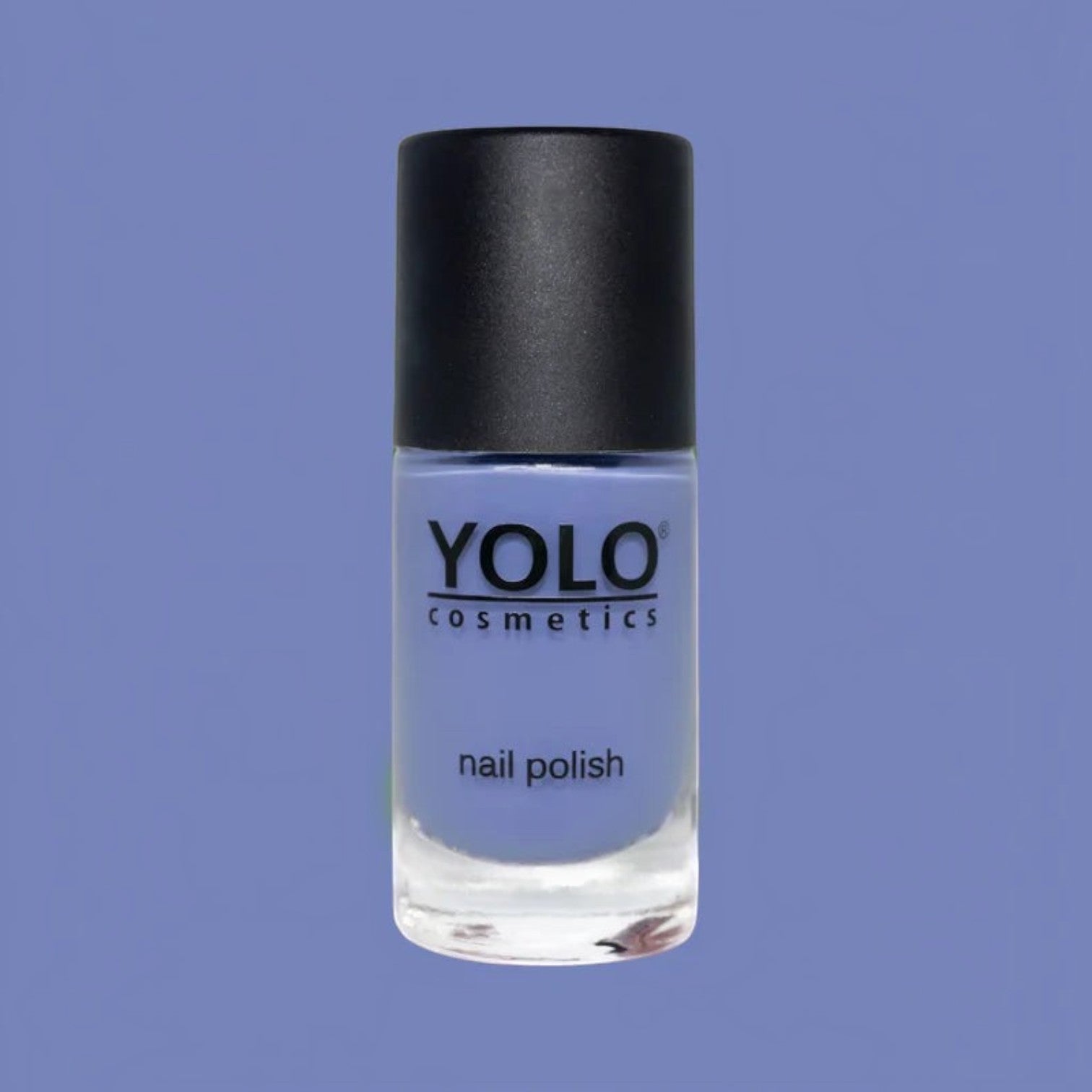 Said Salem YOLO Blue nail polish in a soft periwinkle shade with a matte black cap and high-shine finish.