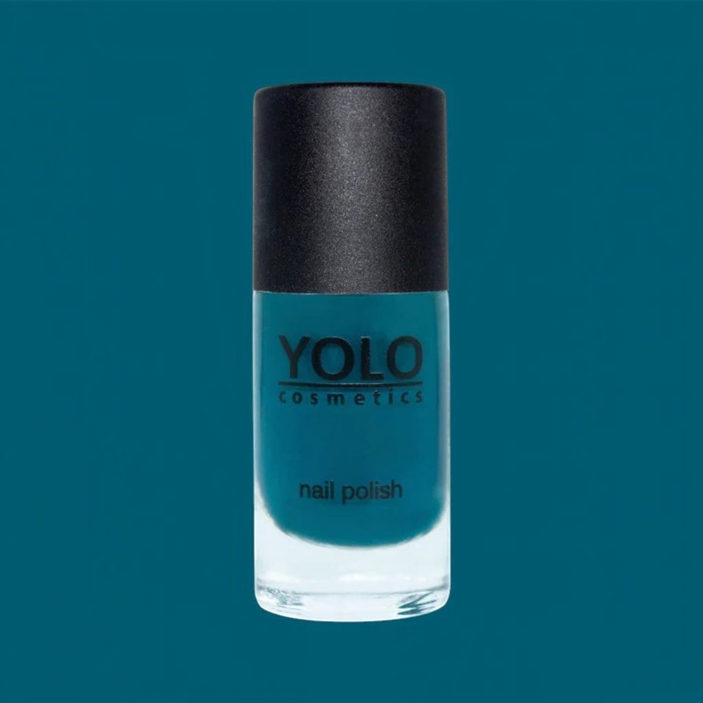 Said Salem YOLO Blue high-pigment electric teal nail polish in a glass bottle with a black cap