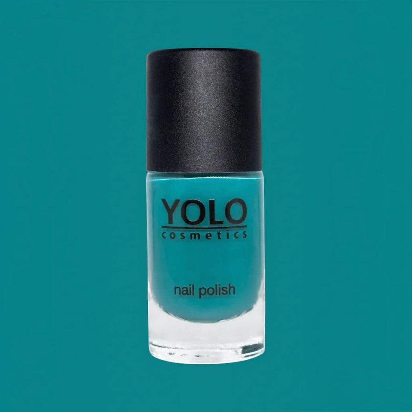 Said Salem YOLO Blue collection electric teal nail polish in a glass bottle with a black cap