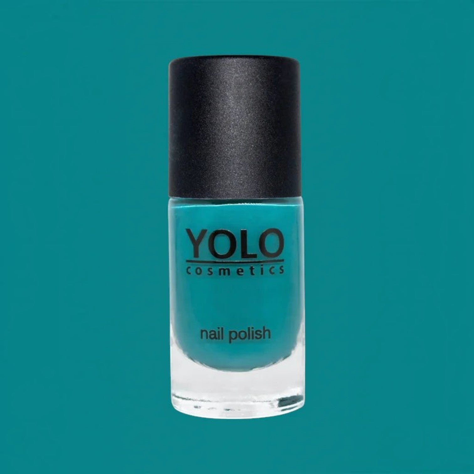 Said Salem YOLO Blue collection electric teal nail polish in a glass bottle with a black cap
