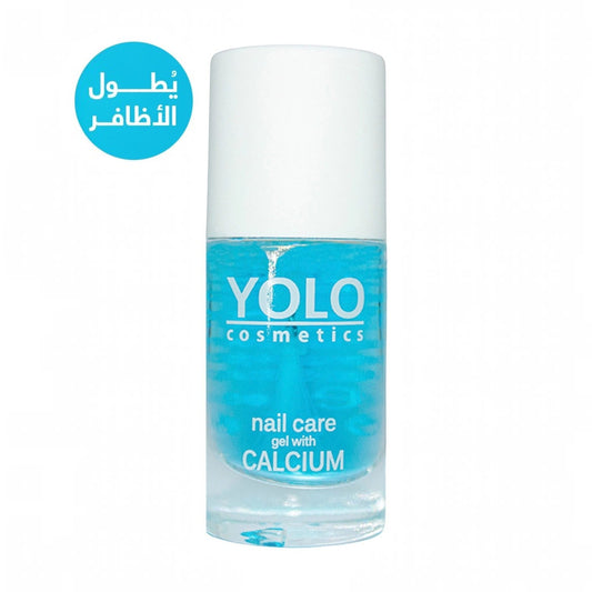 Said Salem YOLO Calcium nail care gel in a clear bottle with blue liquid for strengthening brittle nails