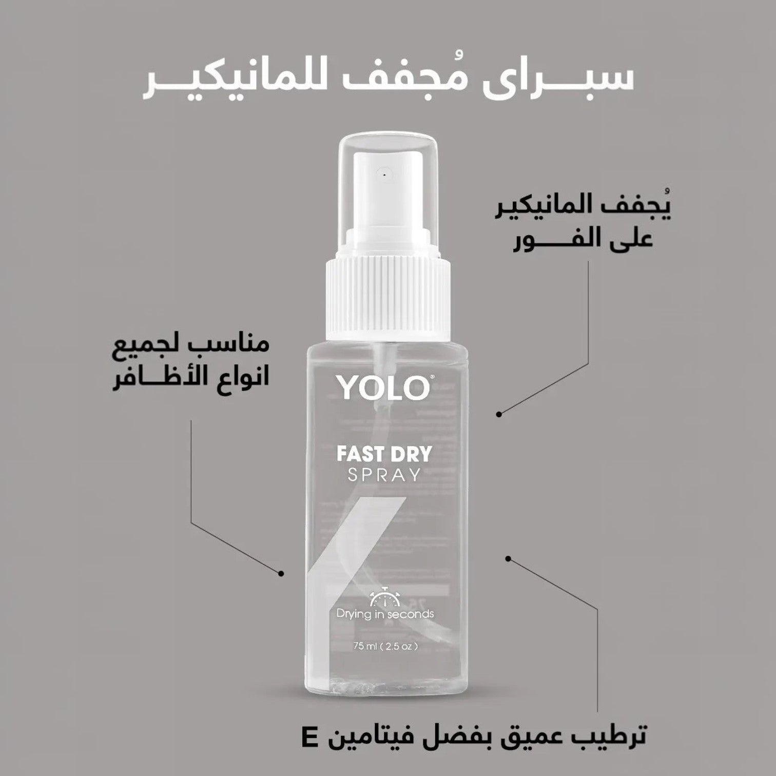 Said Salem YOLO Fast Dry Spray bottle for quick nail polish drying with Vitamin E for cuticle hydration