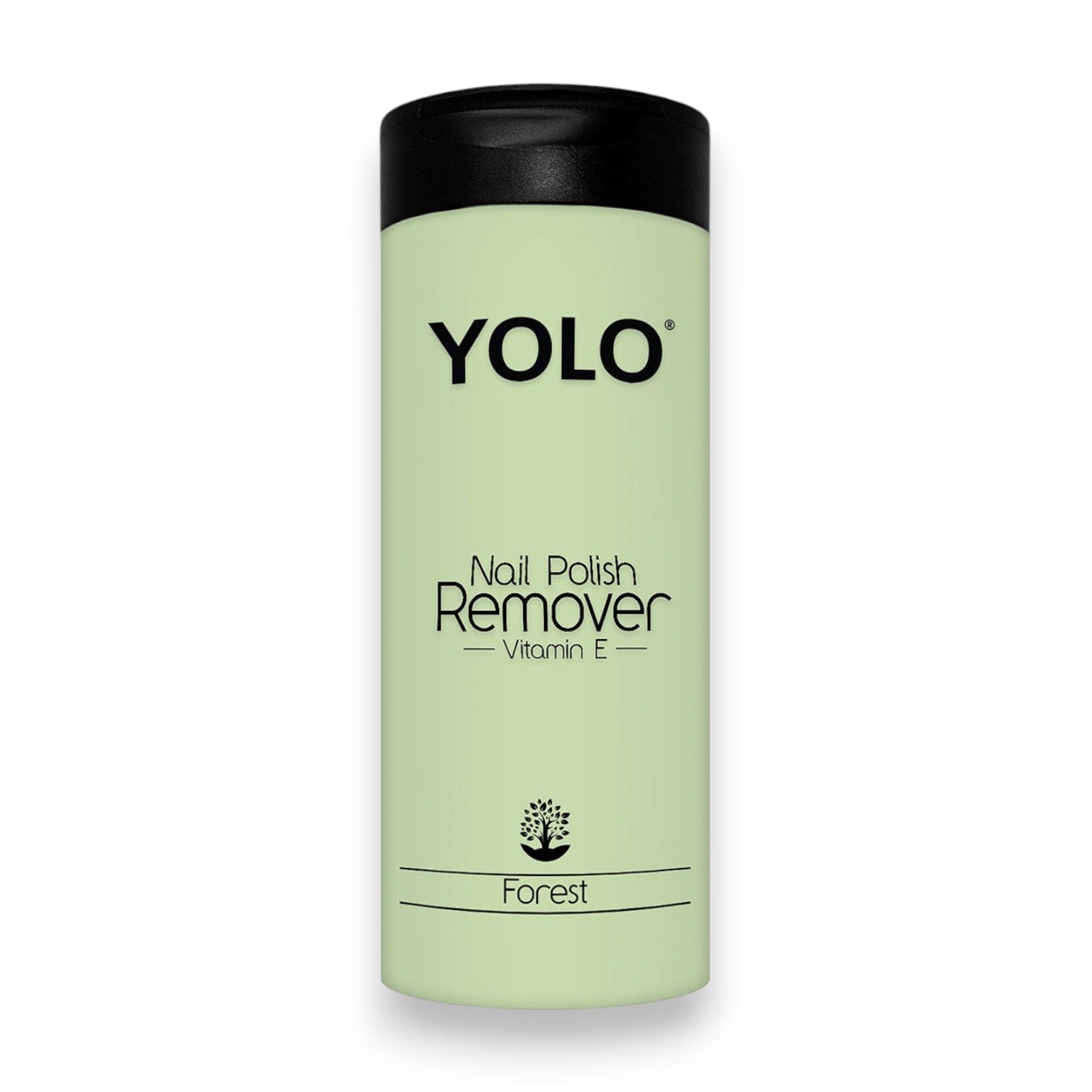 Said Salem YOLO Forest nail polish remover bottle with Vitamin E in a light green container with a black cap.