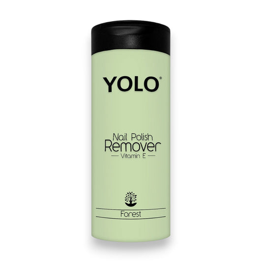 Said Salem YOLO Forest nail polish remover bottle with Vitamin E in a light green container with a black cap.