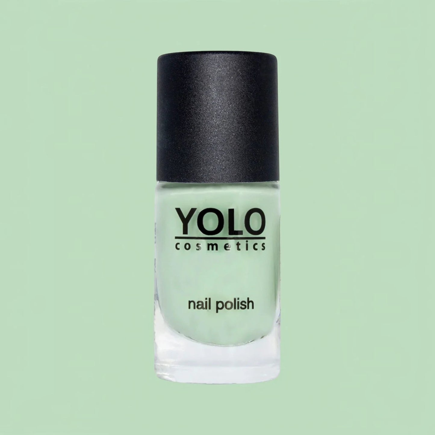 Said Salem YOLO Green pastel mint nail polish in a glass bottle with a black cap for a high-shine manicure finish.