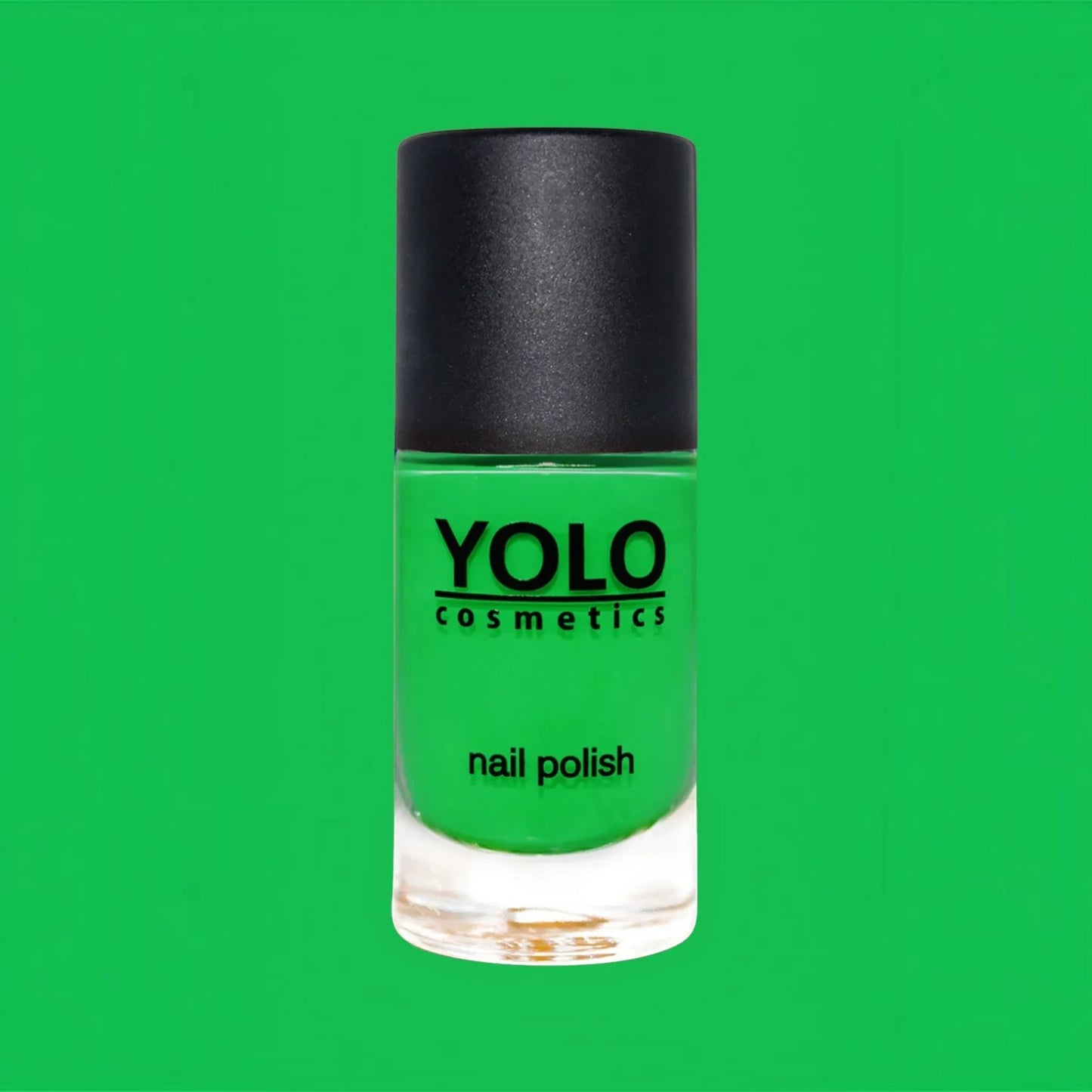 Said Salem YOLO Green nail polish in a vibrant lime green shade with a black cap and high-shine finish.