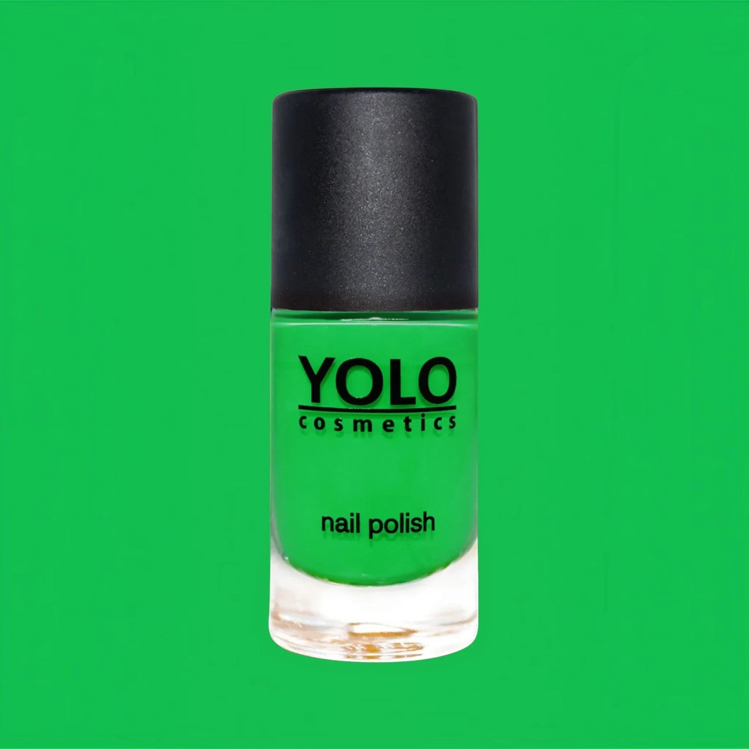 Said Salem YOLO Green nail polish in a vibrant lime green shade with a black cap and high-shine finish.